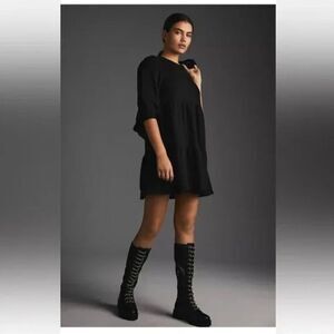 T. La Savannah Puff-Sleeved Mini Dress Anthropologie Black Medium